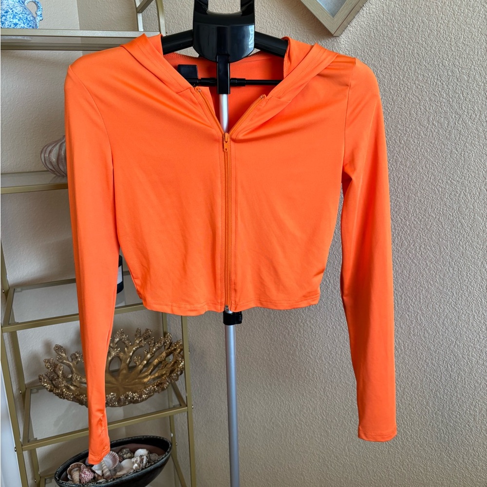 LovelyWholesale Y2K‎ Style Cropped Zip Hoodie Neon Orange Small